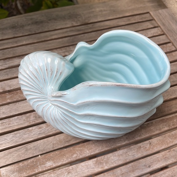 Vintage Blue Nautilus Shell Planter Vase - Picture 5 of 8